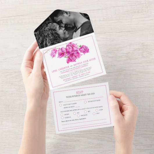 Invitation Tout En Un Mariage tardif bougainvillier rose (Déchirure)