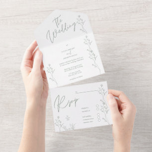 Invitation Tout En Un Mariage tendance blanc et vert