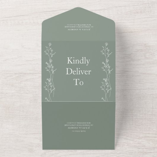 Invitation Tout En Un Mariage tendance blanche et verte (Dehors)