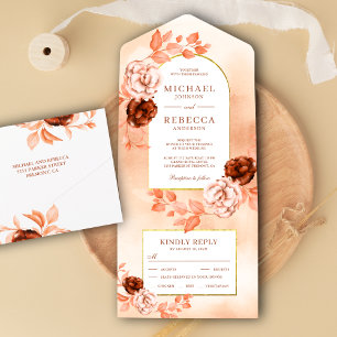 Invitation Tout En Un Mariage Terreux Bohème Floral Rustique en Terracot