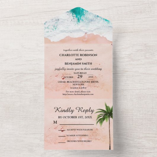 Invitation Tout En Un Mariage Thème de Plage Tropicale Côtière (À l'intérieur)