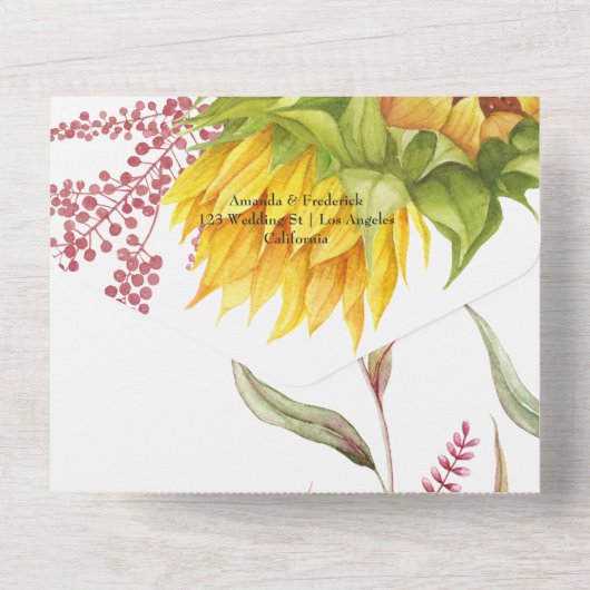 Invitation Tout En Un Mariage tournesol (Verso)