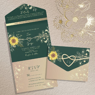 Invitation Tout En Un Mariage Tournesol Émeraude Vert