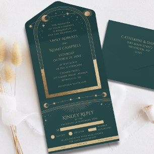 Invitation Tout En Un Mariage Tout En Un Ciel Soleil Lune Or Vert