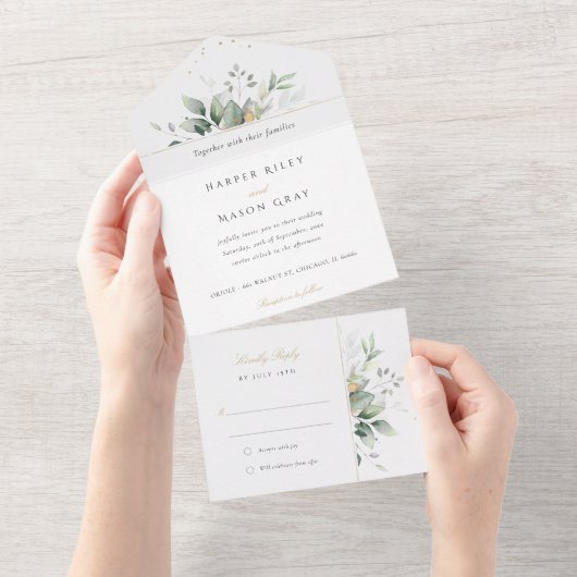 Invitation Tout En Un Mariage tout-en-un Eucalyptus (Déchirure)