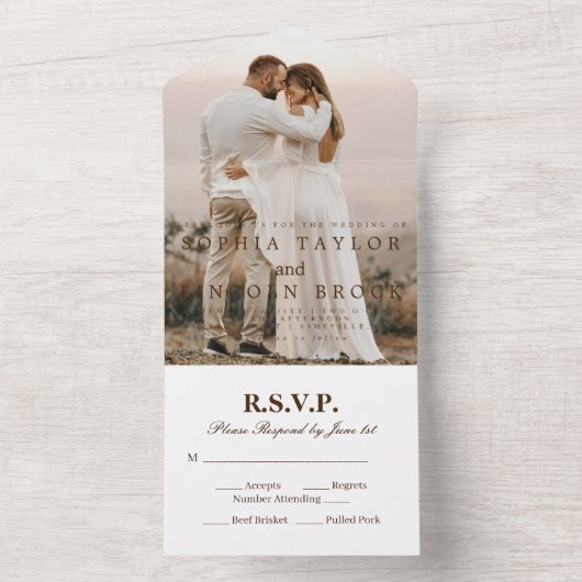 Invitation Tout En Un Mariage tout-en-un RSVP avec Calligraphie romantiq (À l'intérieur)