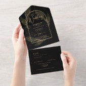 Invitation Tout En Un Mariage tout inclus Black Gold élégant RSVP (Déchirure)