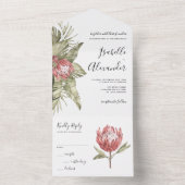 Invitation Tout En Un Mariage tropical à la gouache Protea  (À l'intérieur)