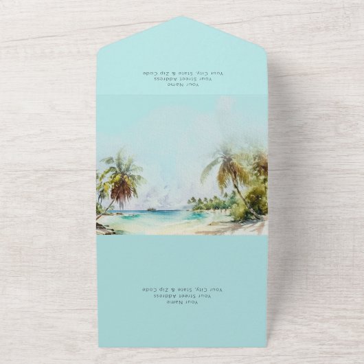 Invitation Tout En Un Mariage Tropical Beach Palm Trees (Dehors)