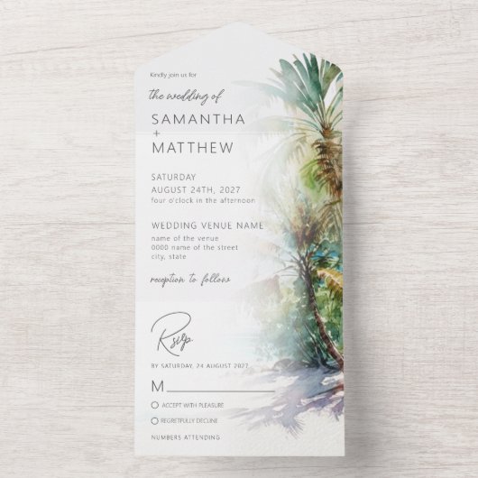 Invitation Tout En Un Mariage Tropical Beach Palm Trees (À l'intérieur)