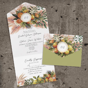 Invitation Tout En Un Mariage Tropical Bohème Citron Orange