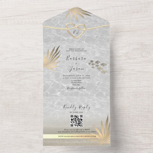 Invitation Tout En Un Mariage Tropical Palm Tree Gold Beach (À l'intérieur)