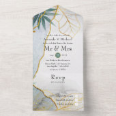 Invitation Tout En Un Mariage Tropical Vert et Or (À l'intérieur)