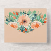 Invitation Tout En Un Mariage Turquoise à l'aquarelle Peach Floral (Verso)