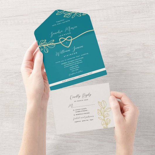 Invitation Tout En Un Mariage Turquoise Boho (Déchirure)