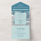 Invitation Tout En Un Mariage Turquoise botanique Abstrait (À l'intérieur)