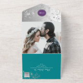 Invitation Tout En Un Mariage Turquoise d'argent violet (Dehors)