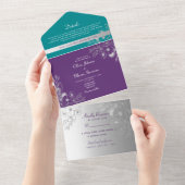 Invitation Tout En Un Mariage Turquoise d'argent violet (Déchirure)