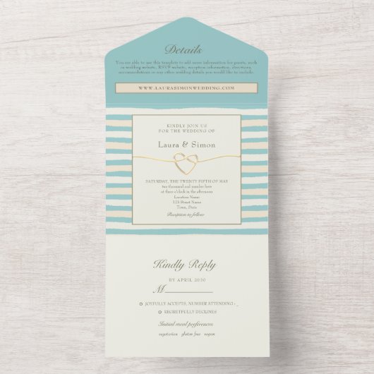 Invitation Tout En Un Mariage turquoise élégant (À l'intérieur)