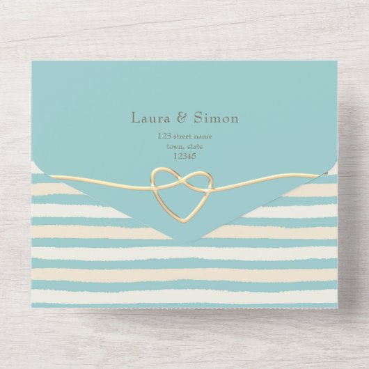 Invitation Tout En Un Mariage turquoise élégant (Verso)