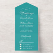 Invitation Tout En Un Mariage turquoise Élégant Script Calligraphie Bleu (À l'intérieur)