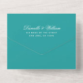 Invitation Tout En Un Mariage turquoise Élégant Script Calligraphie Bleu (Verso)