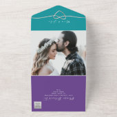 Invitation Tout En Un Mariage turquoise et violet (Dehors)