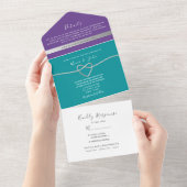 Invitation Tout En Un Mariage turquoise et violet (Déchirure)