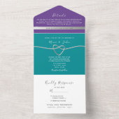 Invitation Tout En Un Mariage turquoise et violet (À l'intérieur)