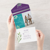 Invitation Tout En Un Mariage turquoise et violet (Déchirure)