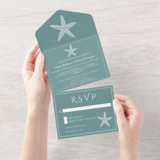 Invitation Tout En Un Mariage turquoise Starfish