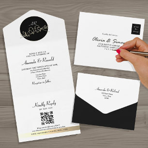 Invitation Tout En Un Mariage Unique Monogramme Noir et Blanc