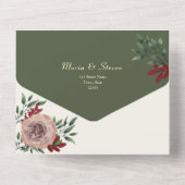 Invitation Tout En Un Mariage végétal vert olive (Verso)