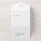 Invitation Tout En Un Mariage vert blanc argent feuilles ovales monogram (Dehors)