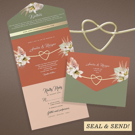 Invitation Tout En Un Mariage vert Boho Terracotta