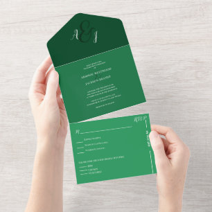 Invitation Tout En Un Mariage vert de forêt chic