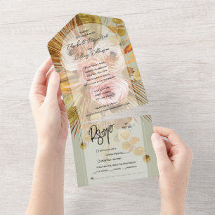 Invitation Tout En Un Mariage vert de l'arc floral de Boho tropical