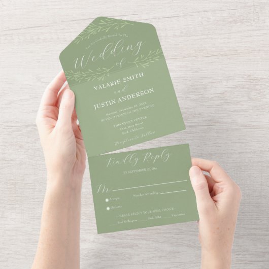 Invitation Tout En Un Mariage vert de l'axe minimal (Déchirure)