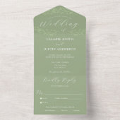 Invitation Tout En Un Mariage vert de l'axe minimal (À l'intérieur)