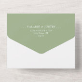 Invitation Tout En Un Mariage vert de l'axe minimal (Verso)