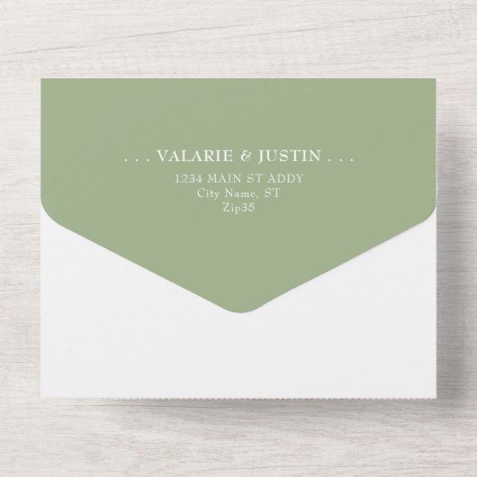 Invitation Tout En Un Mariage vert de l'axe minimal (Verso)