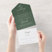 Invitation Tout En Un Mariage vert de mousse foncée simple (Déchirure)