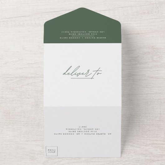 Invitation Tout En Un Mariage vert de mousse foncée simple (Dehors)