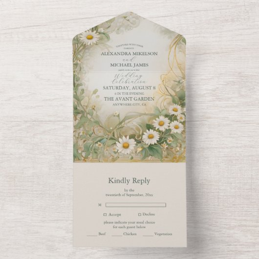 Invitation Tout En Un Mariage vert d'ivoire (À l'intérieur)