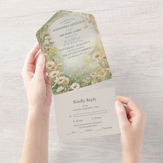 Invitation Tout En Un Mariage vert d'ivoire (Déchirure)