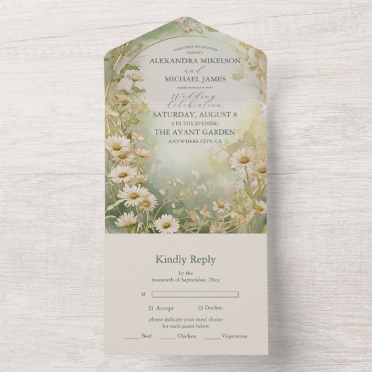 Invitation Tout En Un Mariage vert d'ivoire (À l'intérieur)