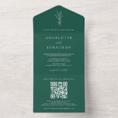 Invitation Tout En Un Mariage vert émeraude botanique simple (À l'intérieur)