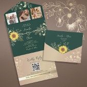 Invitation Tout En Un Mariage vert émeraude de tournesol floral rustique