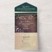 Invitation Tout En Un Mariage vert émeraude en bois rustique (À l'intérieur)