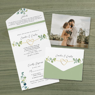 Invitation Tout En Un Mariage vert Eucalyptus Sage